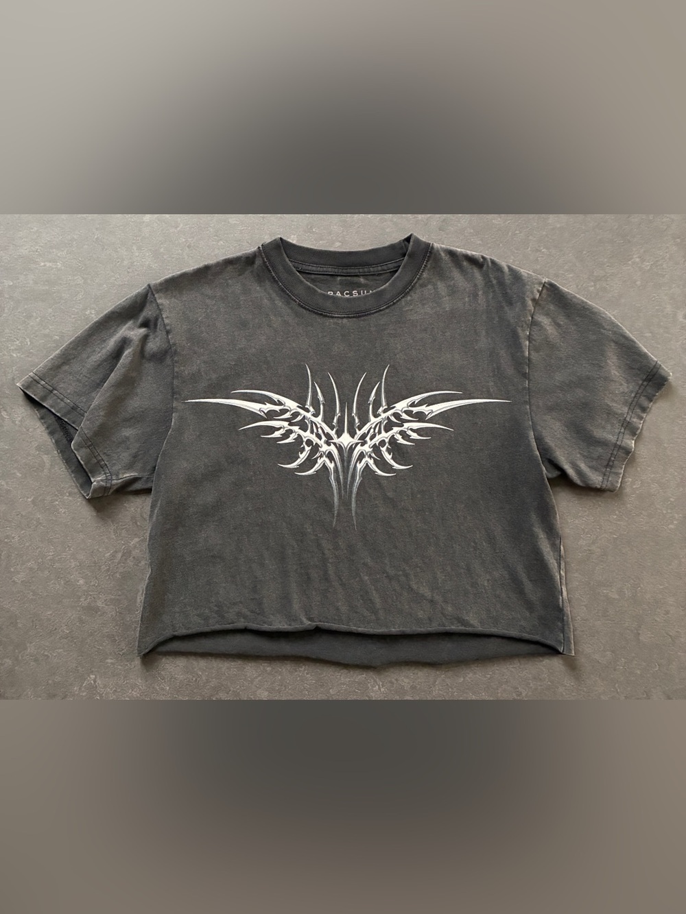 PacSun Black Cropped Tee with White Tribal Graphic